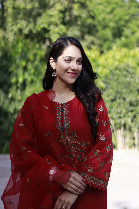 Chestnut maroon Embroidered 3pcs