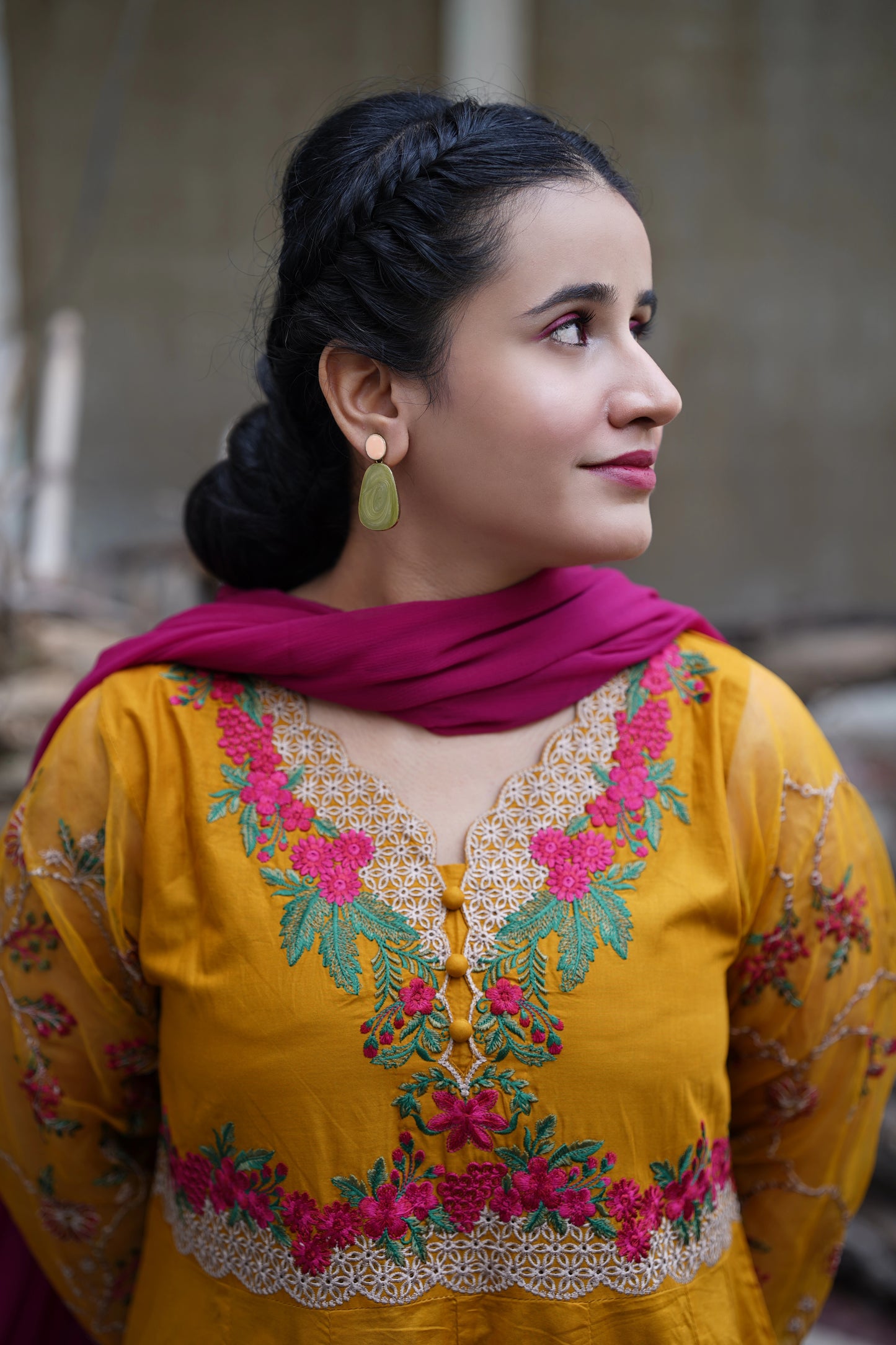 Mustard gold embroidered frock 3pcs