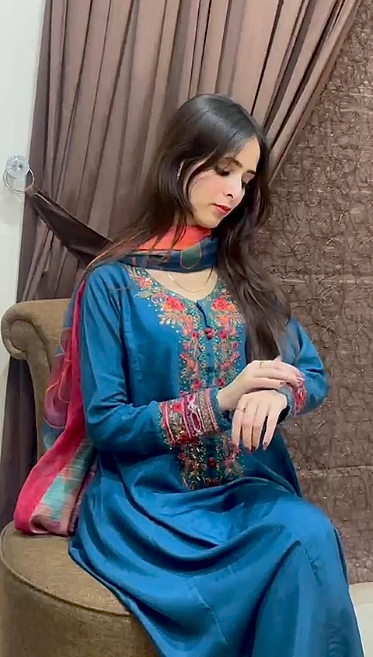 Bluish  Zinc  Embroidered  Frock 3 pcs