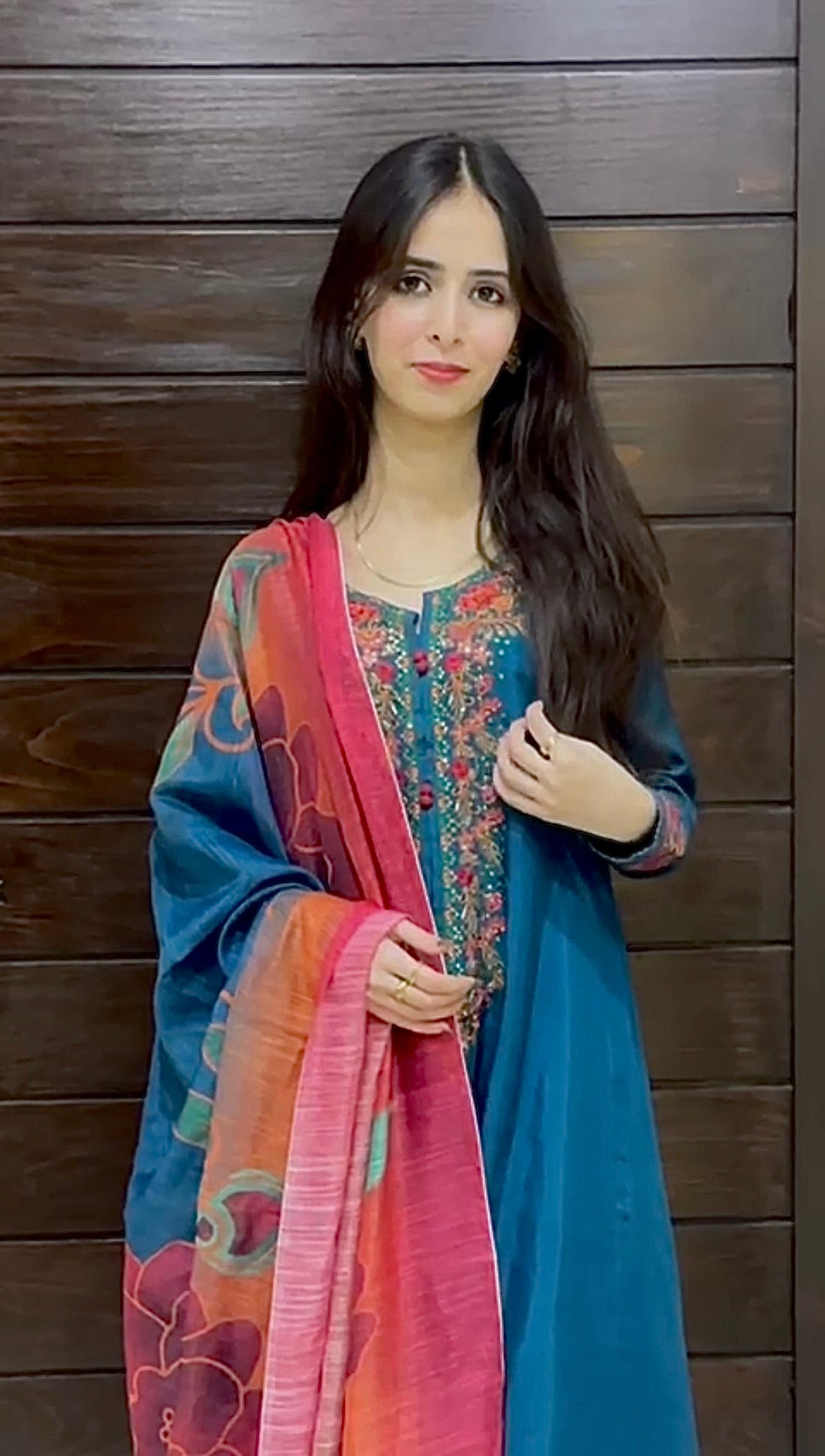 Bluish  Zinc  Embroidered  Frock 3 pcs