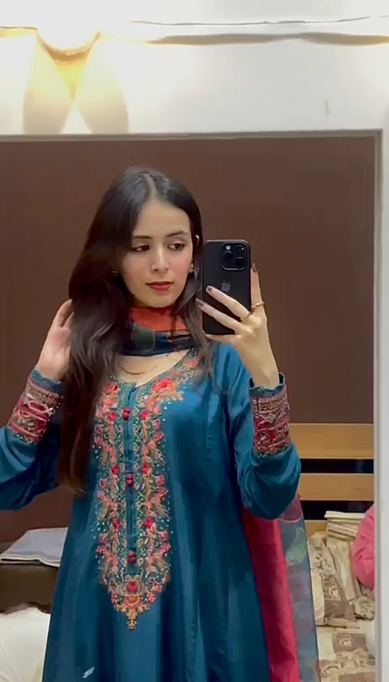 Bluish  Zinc  Embroidered  Frock 3 pcs