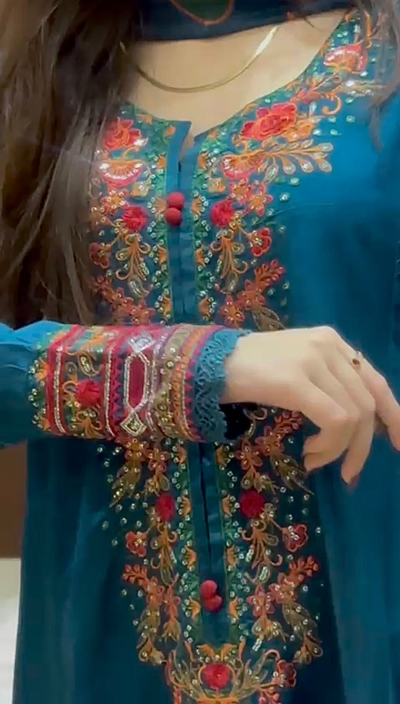 Bluish  Zinc  Embroidered  Frock 3 pcs