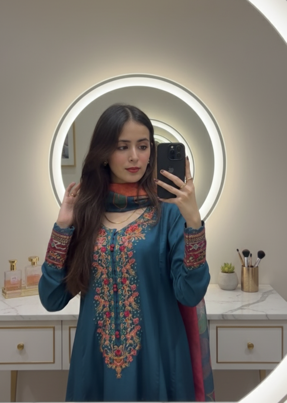 Bluish  Zinc  Embroidered  Frock 3 pcs