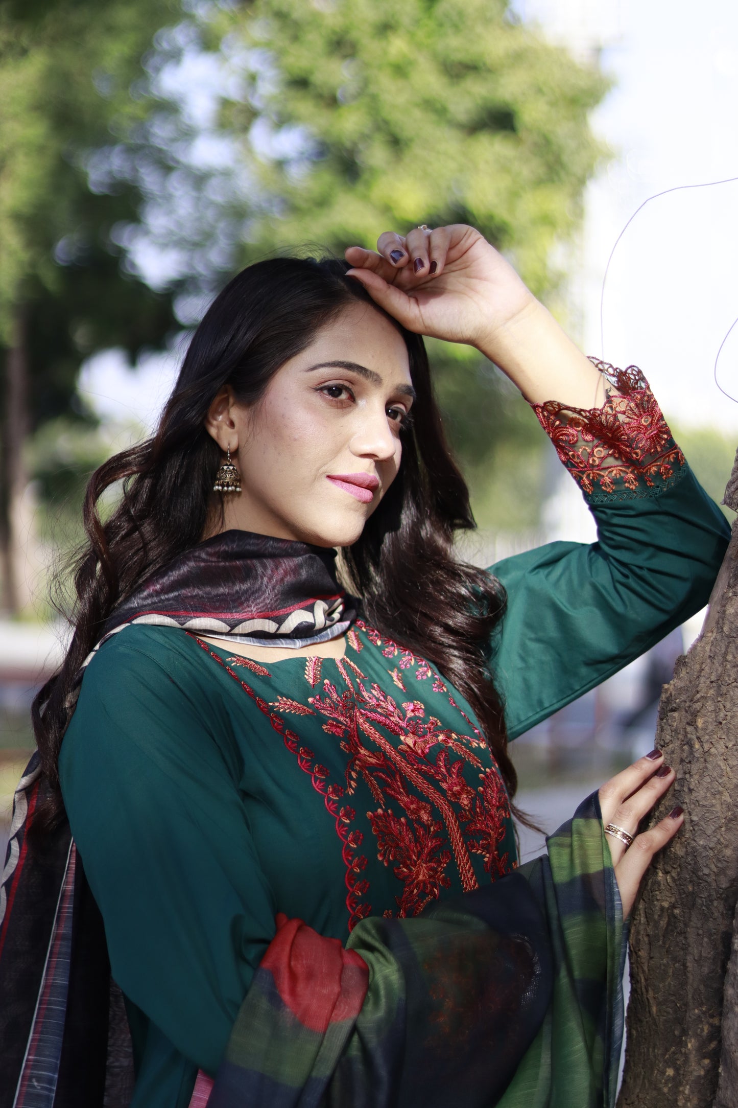 Emerald Green  Embroidered   Frock 3 pcs