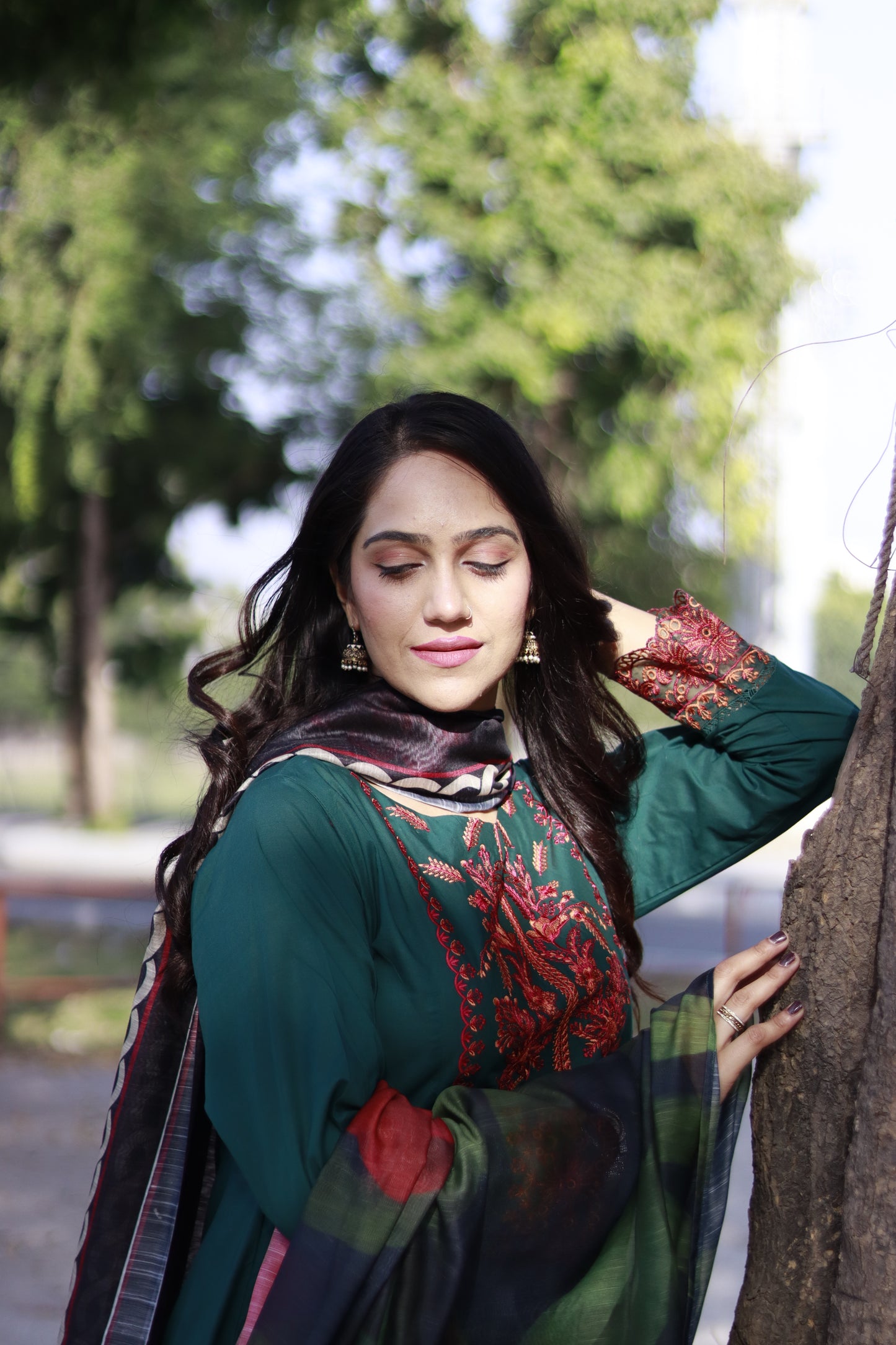 Emerald Green  Embroidered   Frock 3 pcs